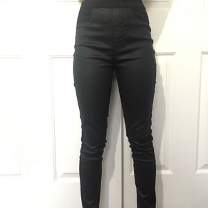 high waisted black faux leather pants